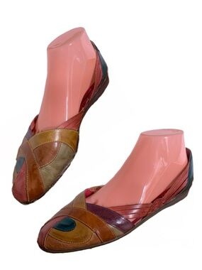 VINTAGE CIRCA 1980'S L.J. SIMONE MULTI-COLOR HUARACHE GENUINE LEATHER SANDALS 10